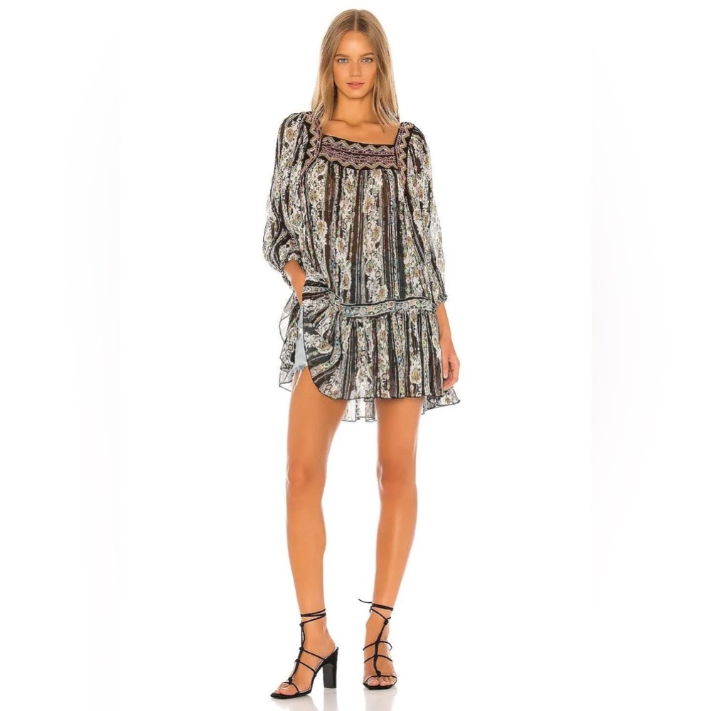 Free People Dance Magic Tunic Mini Dress in Black Combo Size Small NWT